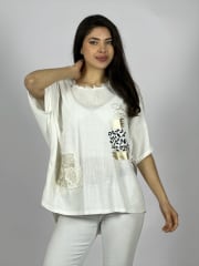 Polera Lino Con Rosas Bordadas en Hombro A4-89