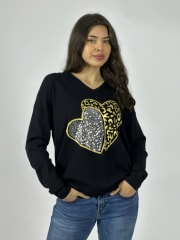 Sweater Spandex Doble Corazon Print/Brillos A3-70