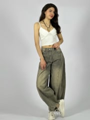 Pantalon Mezclilla Doble Boton Con Cinturon A3-77