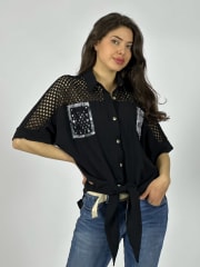 Blusa Crepe Hombros Tejidos Bolsillos Estampados A1-40