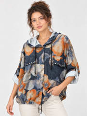 Bomber Viscosa Floral Bolsillos Tachas A1-15