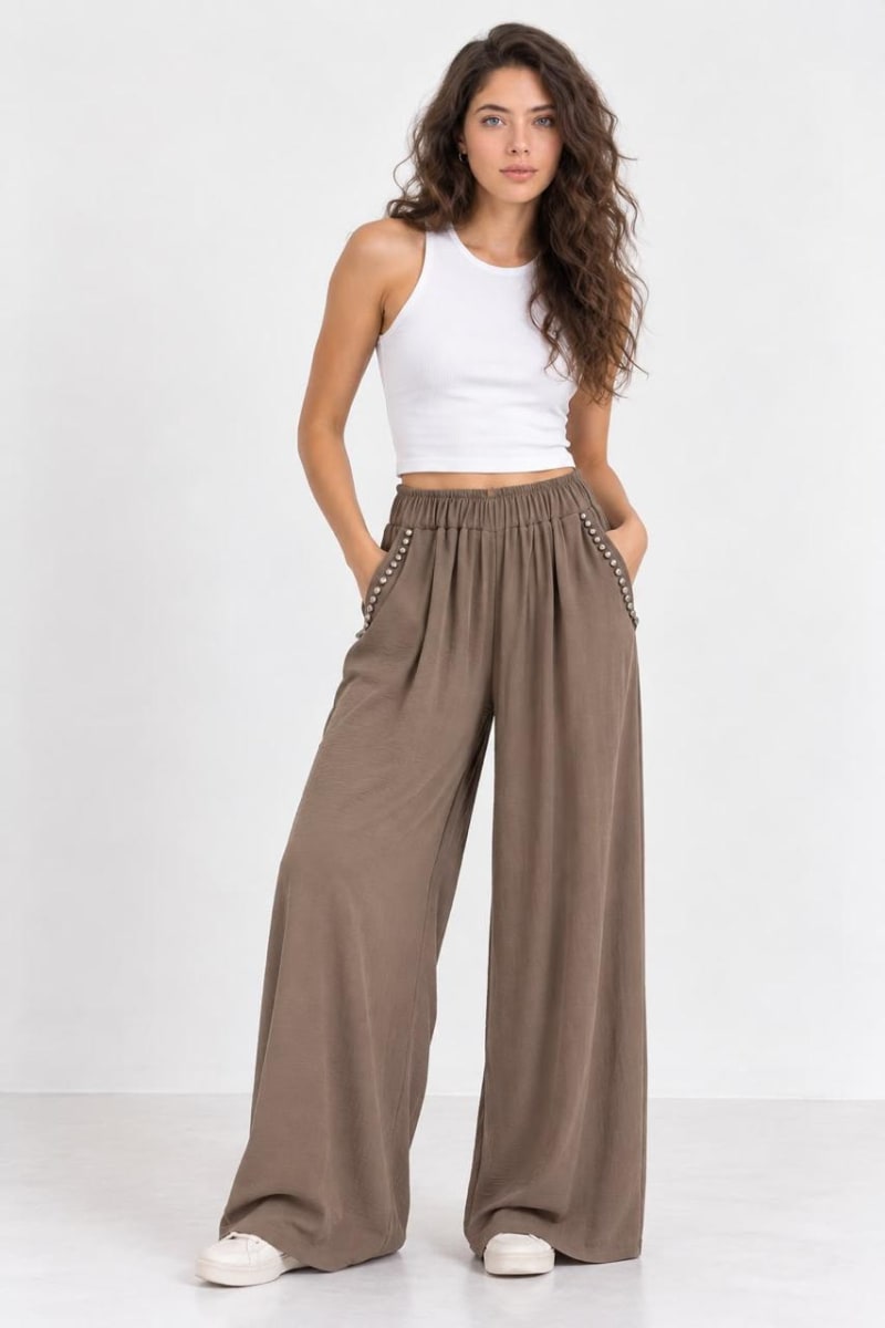 Palazzo Crepe Tachas en Bolsillos A1-92