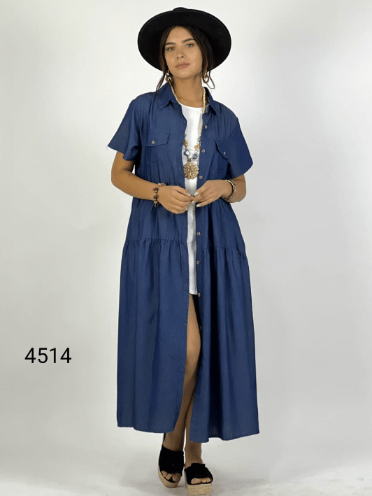 Vestido de Mezclilla Abotonado con Cinturon A1-233