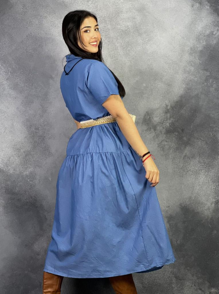 Vestido de Mezclilla Abotonado con Cinturon A1-235