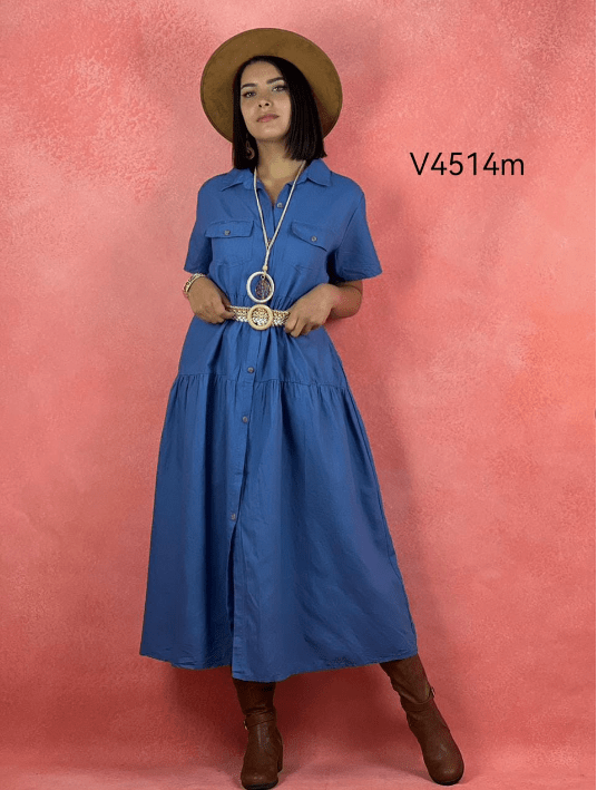 Vestido de Mezclilla Abotonado con Cinturon A1-237