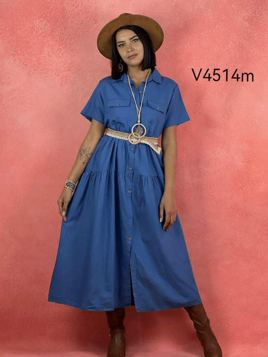 Vestido de Mezclilla Abotonado con Cinturon A1-239