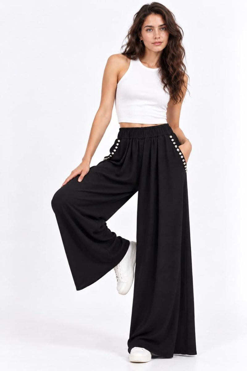 Palazzo Crepe Tachas en Bolsillos A1-95