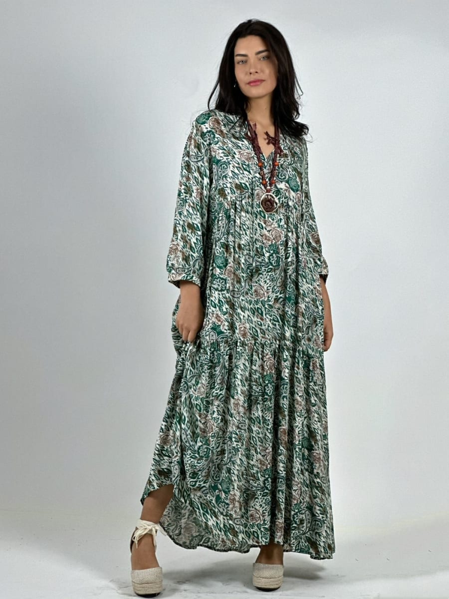 Vestido Viscosa Rosas Cuello V A3-7911