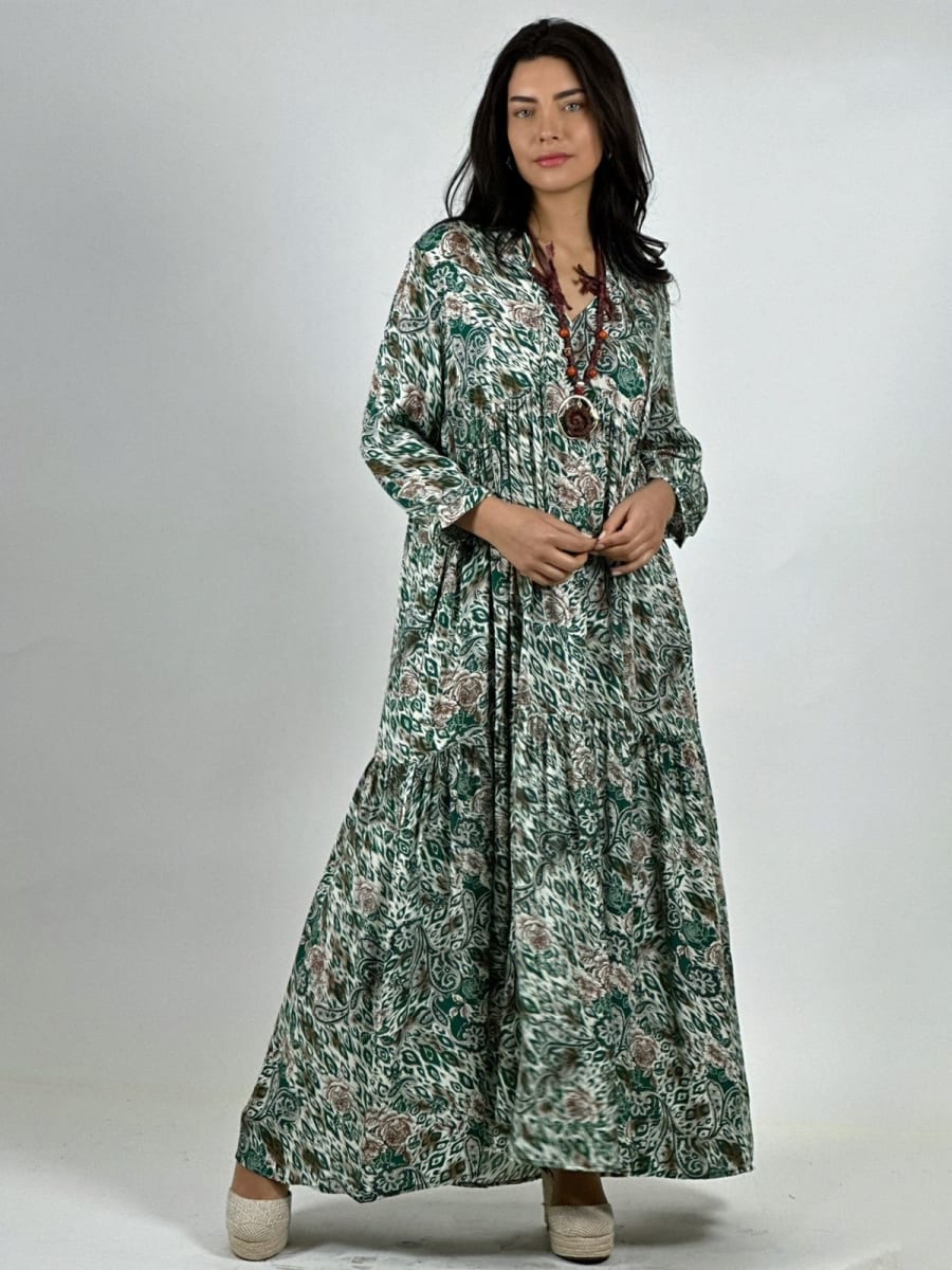 Vestido Viscosa Rosas Cuello V A3-7910