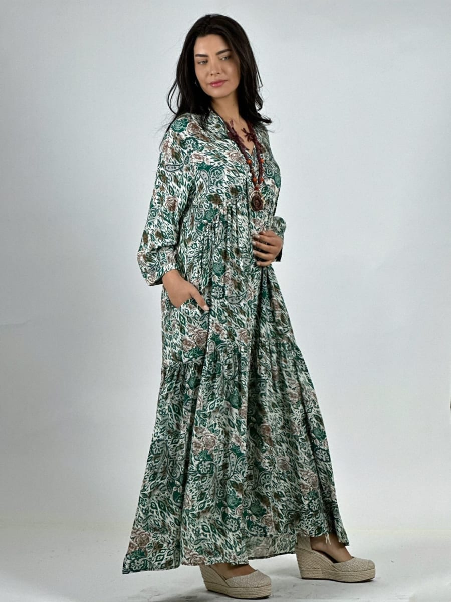 Vestido Viscosa Rosas Cuello V A3-7912