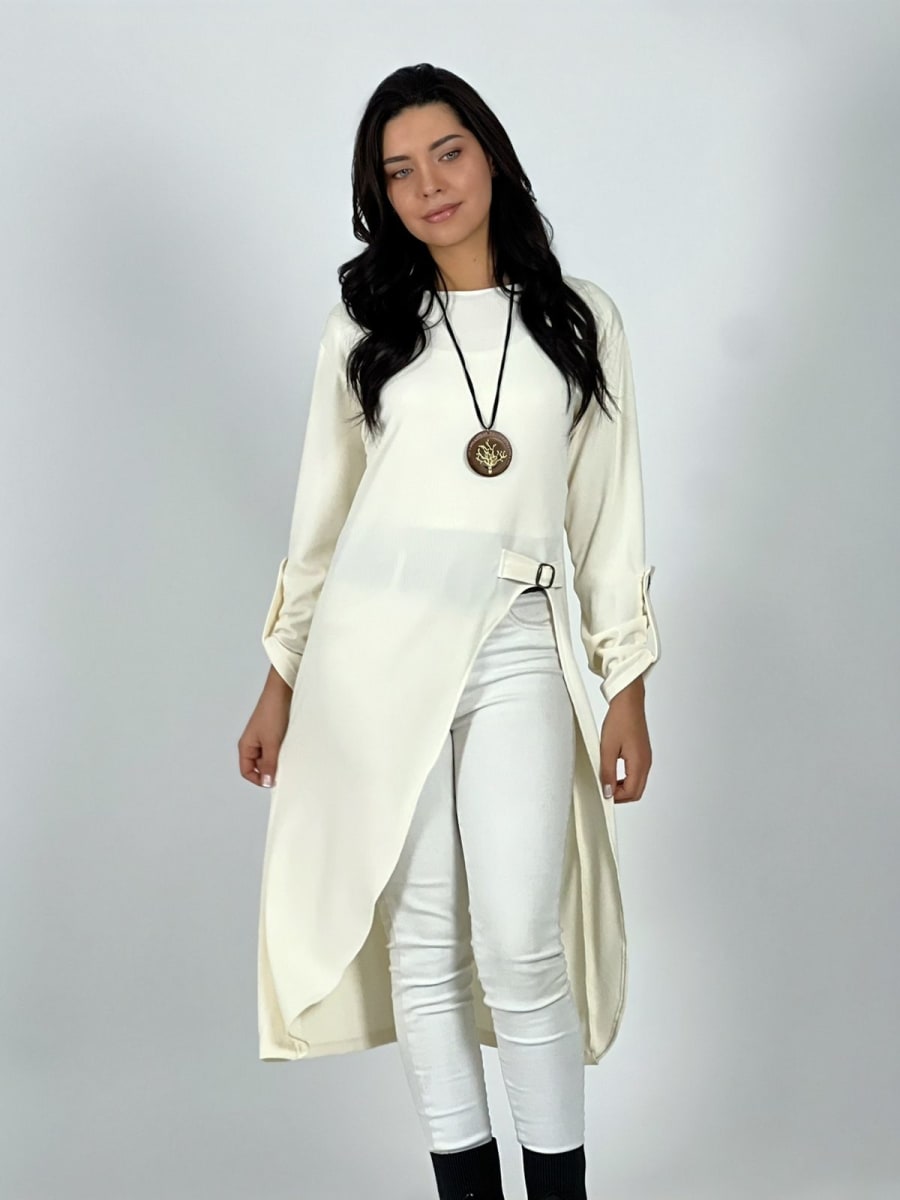 Polera Larga Abertura Cruzada con Broche A3-801