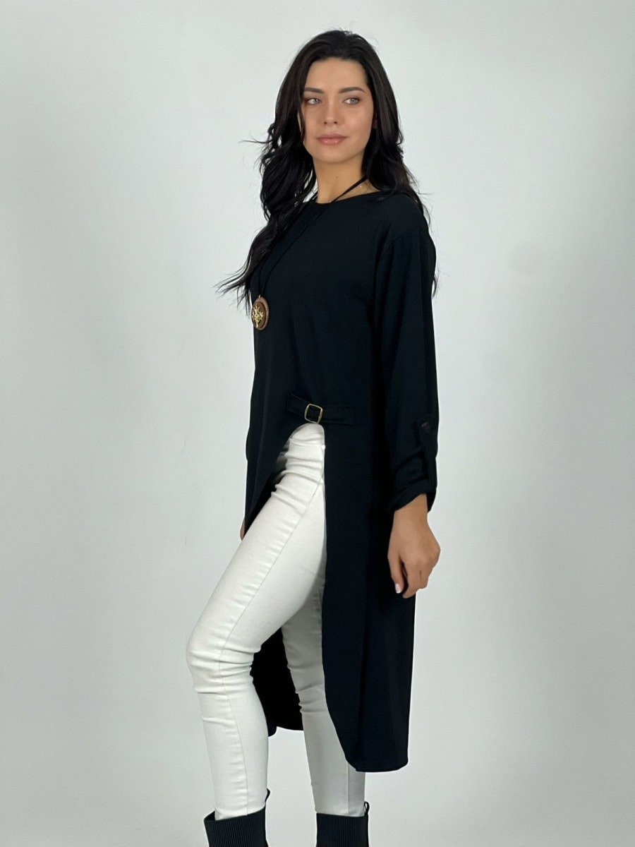 Polera Larga Abertura Cruzada con Broche A3-806