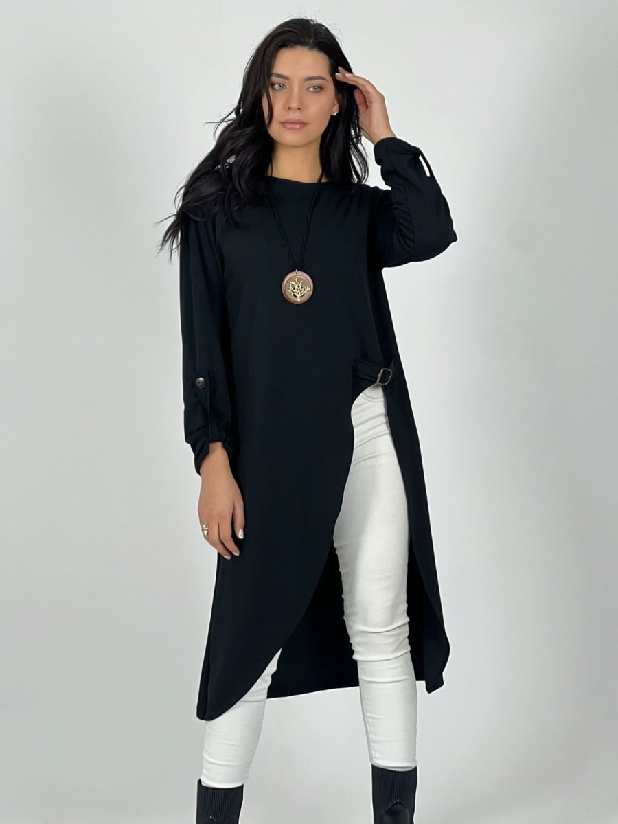 Polera Larga Abertura Cruzada con Broche A3-805