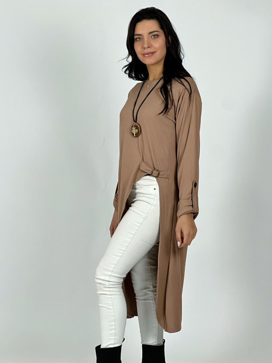 Polera Larga Abertura Cruzada con Broche A3-8010