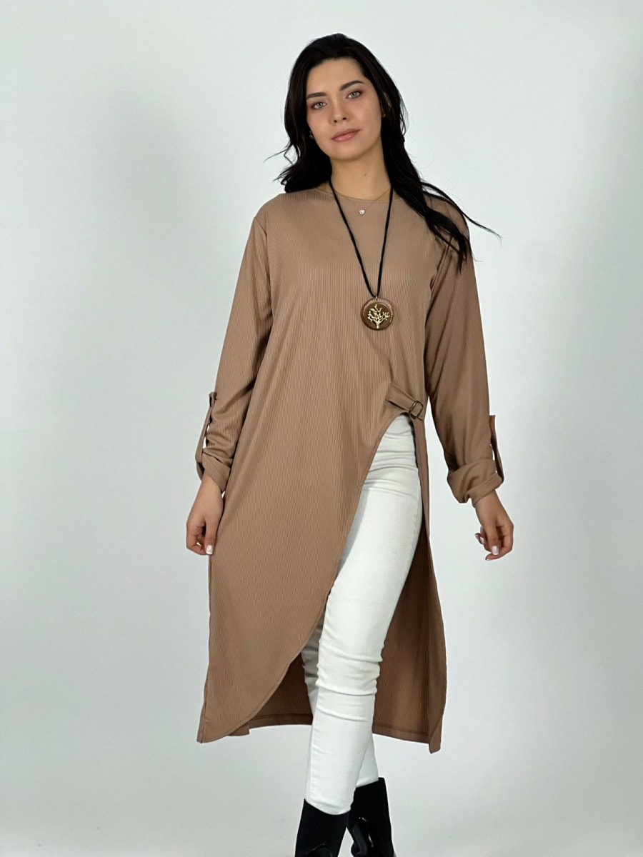 Polera Larga Abertura Cruzada con Broche A3-808