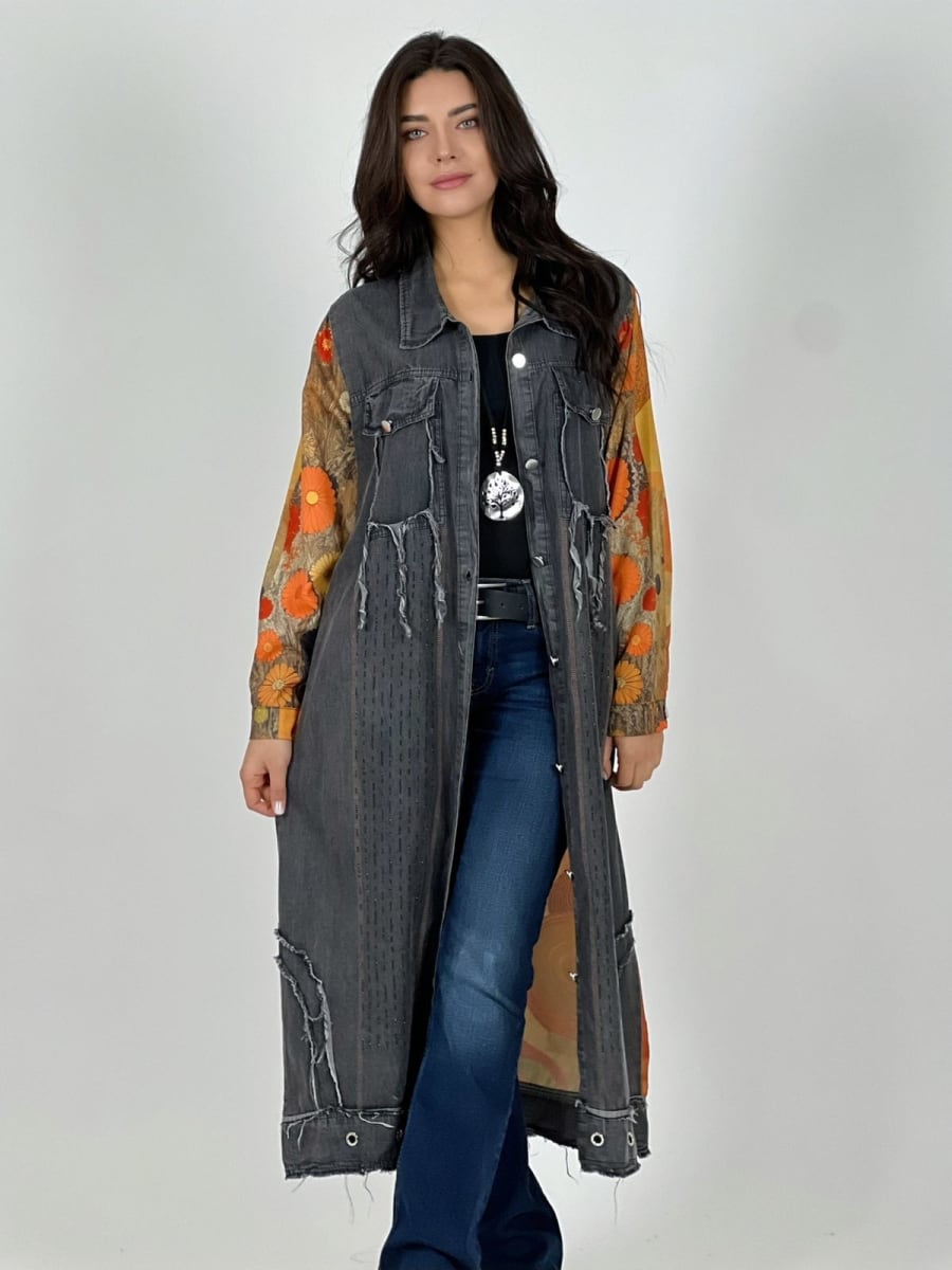 Tapado de Mezclilla Abotonado Manga Floral A1-121