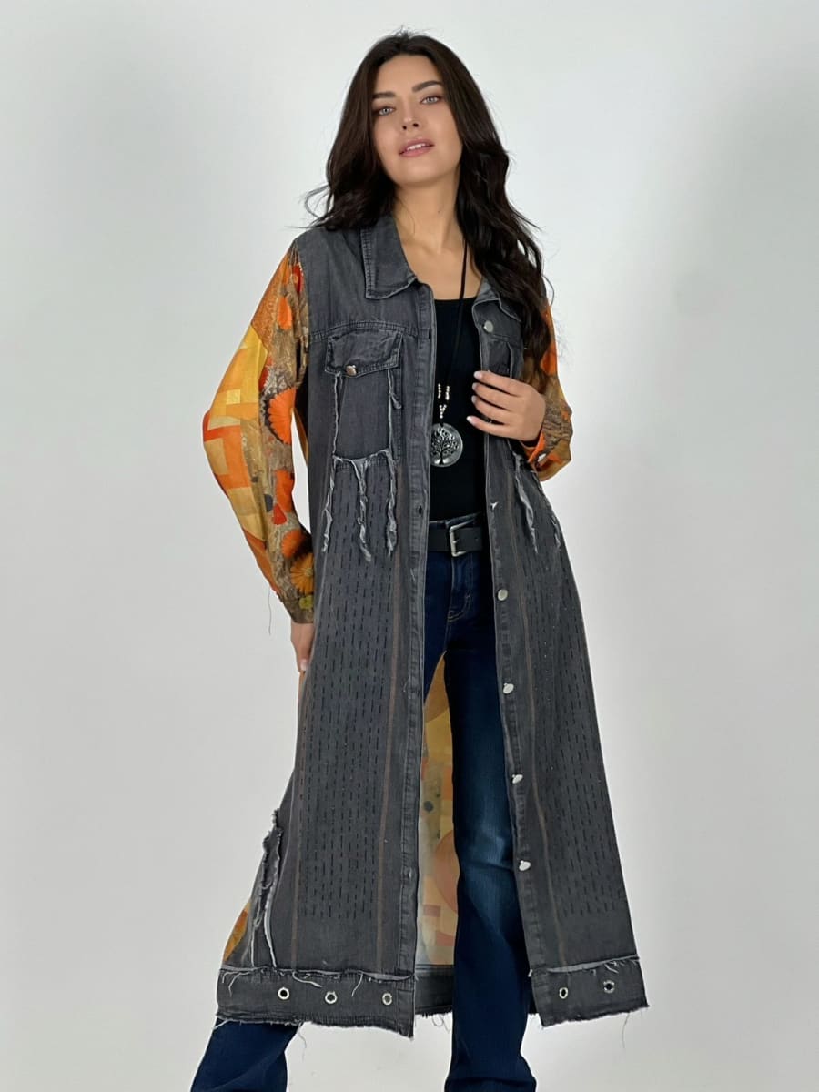 Tapado de Mezclilla Abotonado Manga Floral A1-123