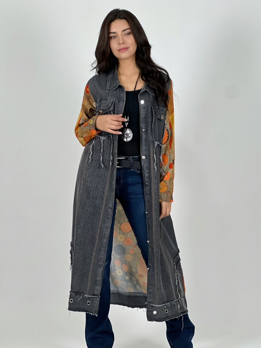 Tapado de Mezclilla Abotonado Manga Floral A1-122