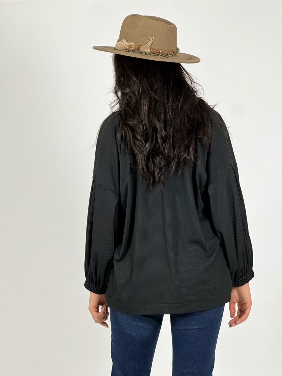 Blusa Spandex Cuello V Mangas Empuñado A3-687
