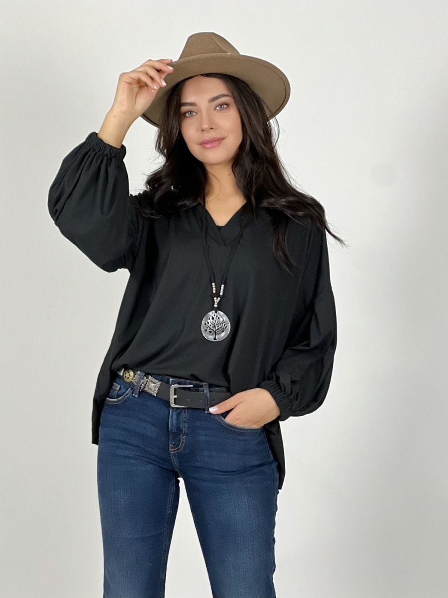 Blusa Spandex Cuello V Mangas Empuñado A3-686