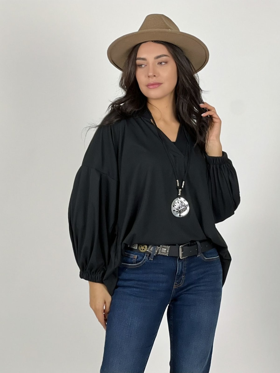 Blusa Spandex Cuello V Mangas Empuñado A3-685