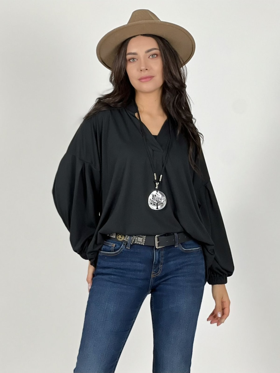 Blusa Spandex Cuello V Mangas Empuñado A3-684