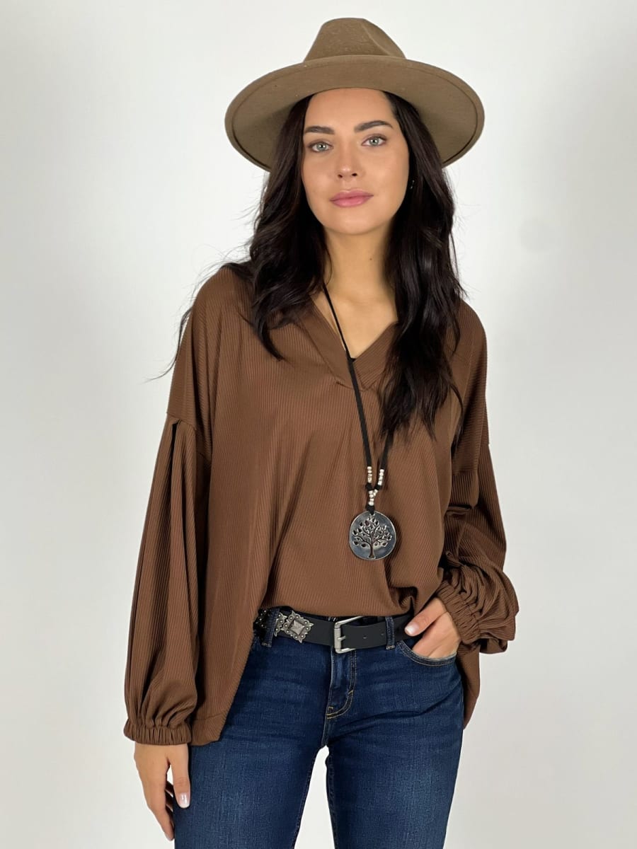 Blusa Spandex Cuello V Mangas Empuñado A3-688