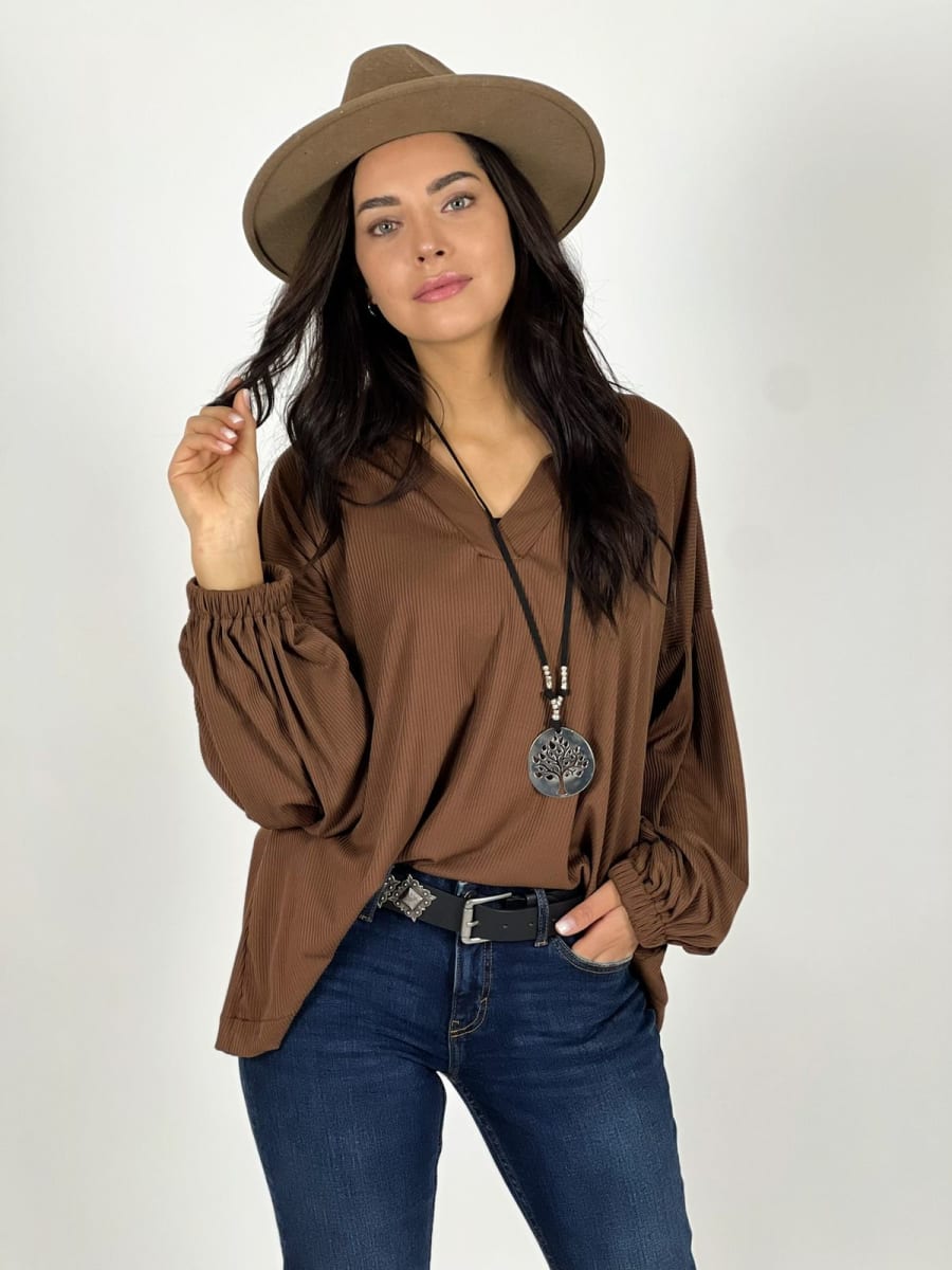 Blusa Spandex Cuello V Mangas Empuñado A3-689