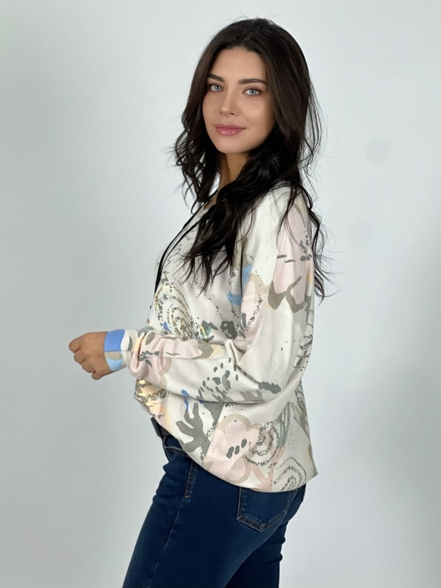 Sweater Spandex Abstracto Brillos Estampado Flores Ave A1-123