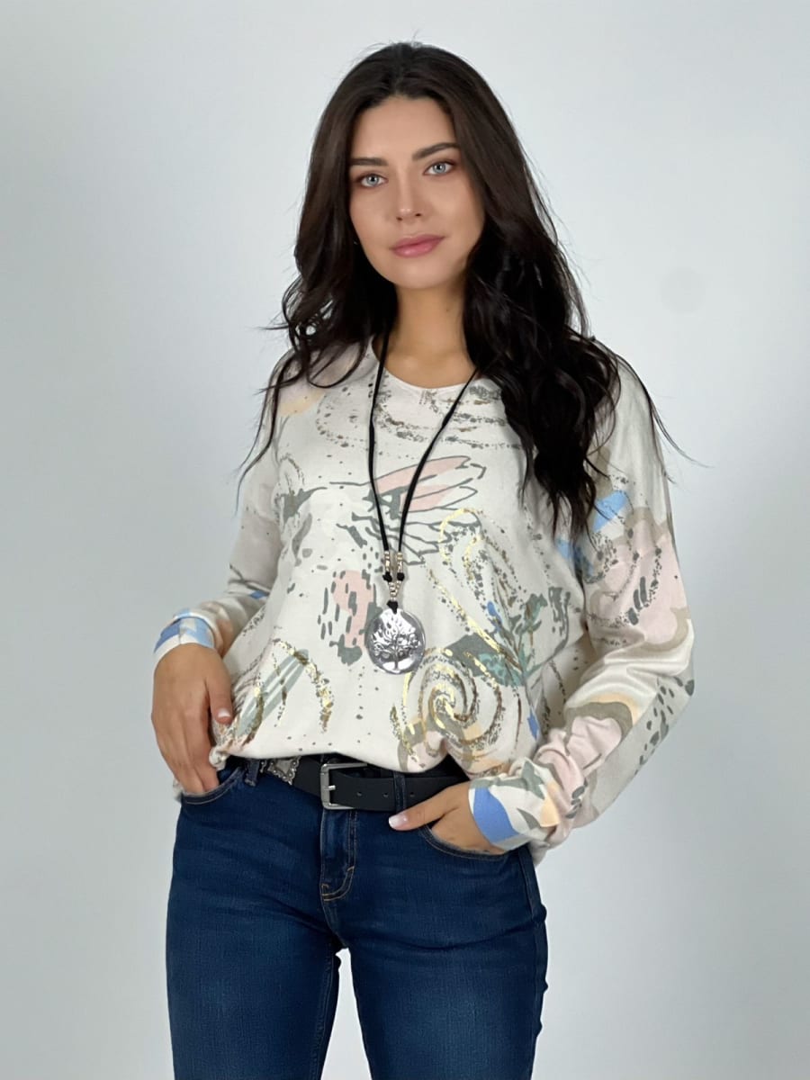 Sweater Spandex Abstracto Brillos Estampado Flores Ave A1-122