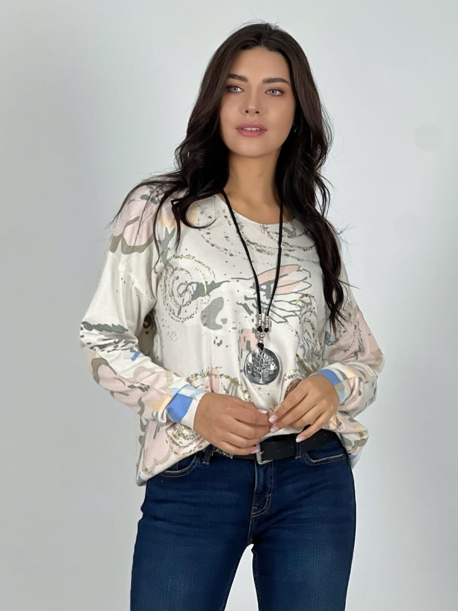 Sweater Spandex Abstracto Brillos Estampado Flores Ave A1-121