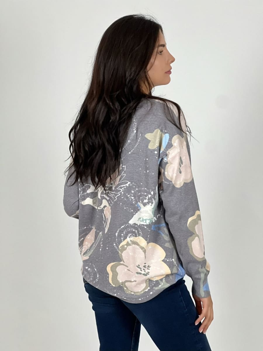 Sweater Spandex Abstracto Brillos Estampado Flores Ave A1-126