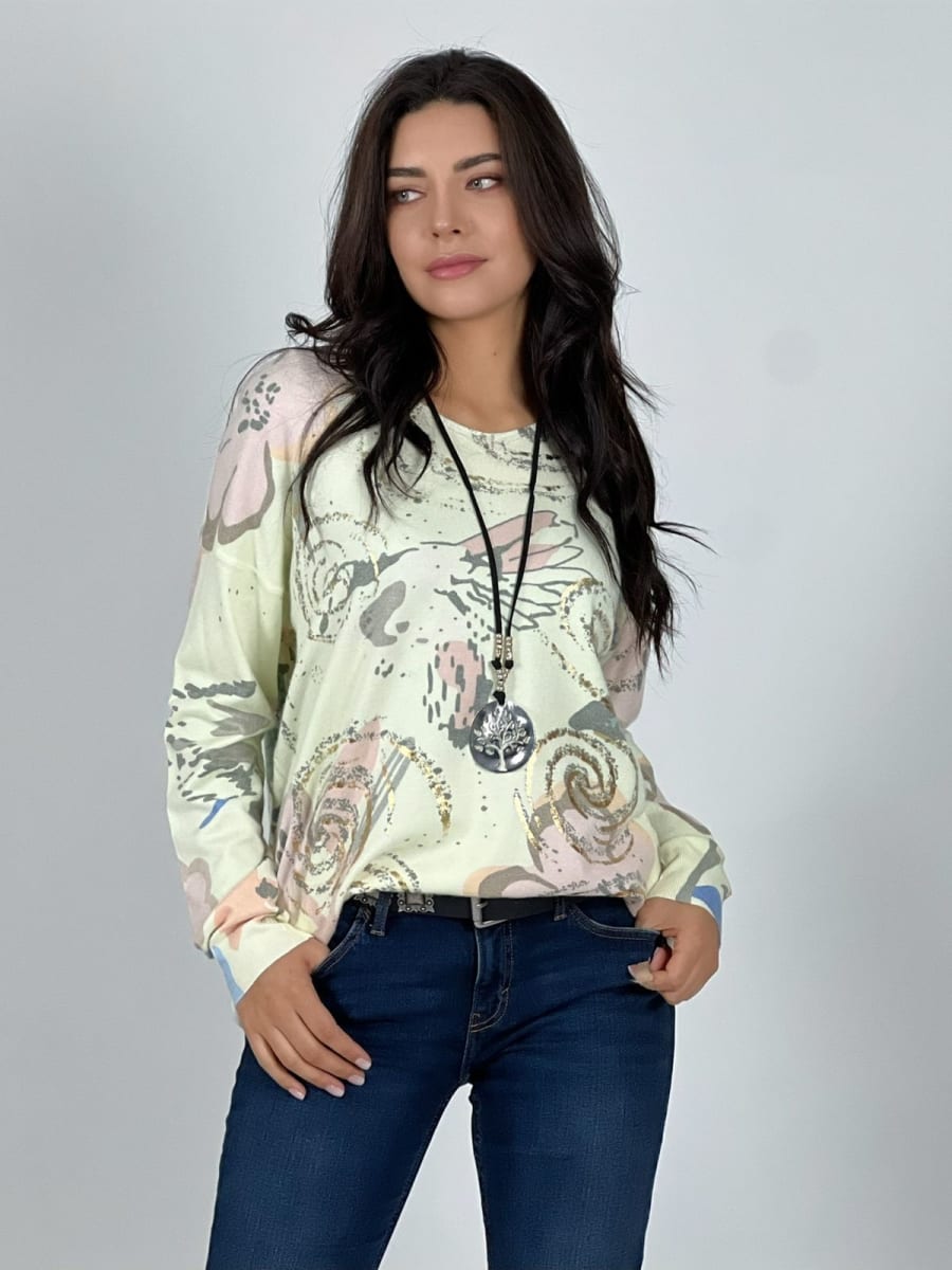 Sweater Spandex Abstracto Brillos Estampado Flores Ave A1-127