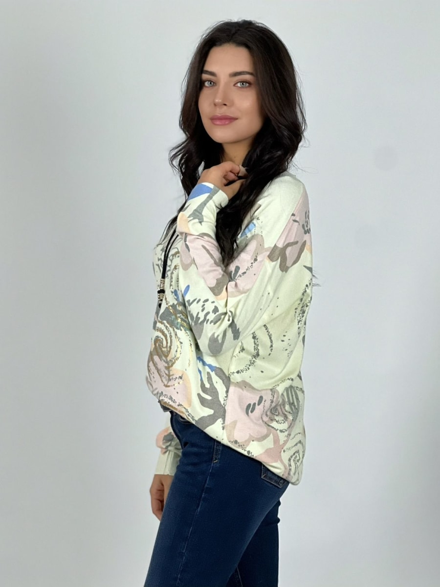 Sweater Spandex Abstracto Brillos Estampado Flores Ave A1-1210