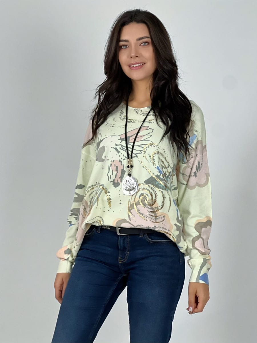 Sweater Spandex Abstracto Brillos Estampado Flores Ave A1-128