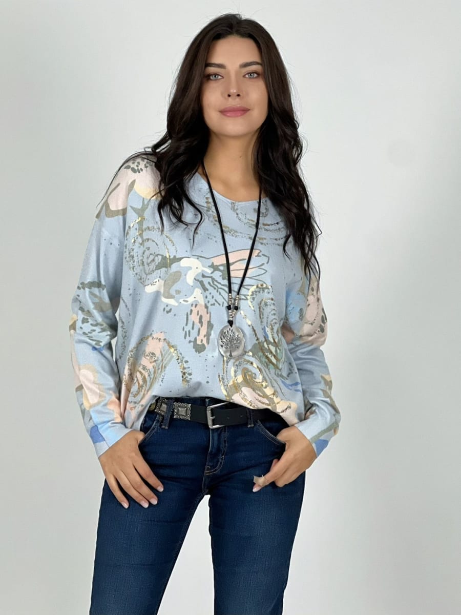 Sweater Spandex Abstracto Brillos Estampado Flores Ave A1-1212