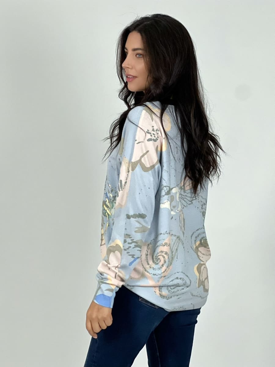 Sweater Spandex Abstracto Brillos Estampado Flores Ave A1-1214