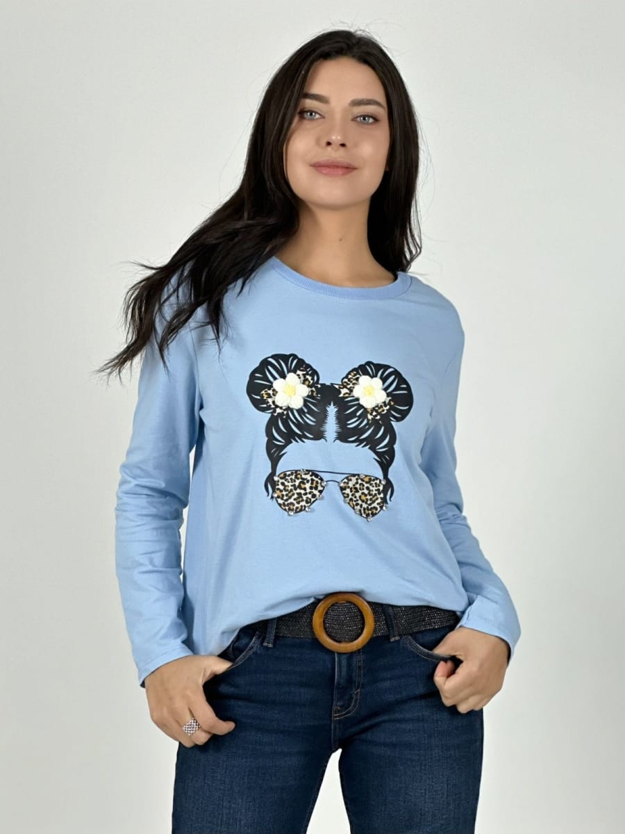 Polera Italiana Mujer Lentes Print con Moños A1-221