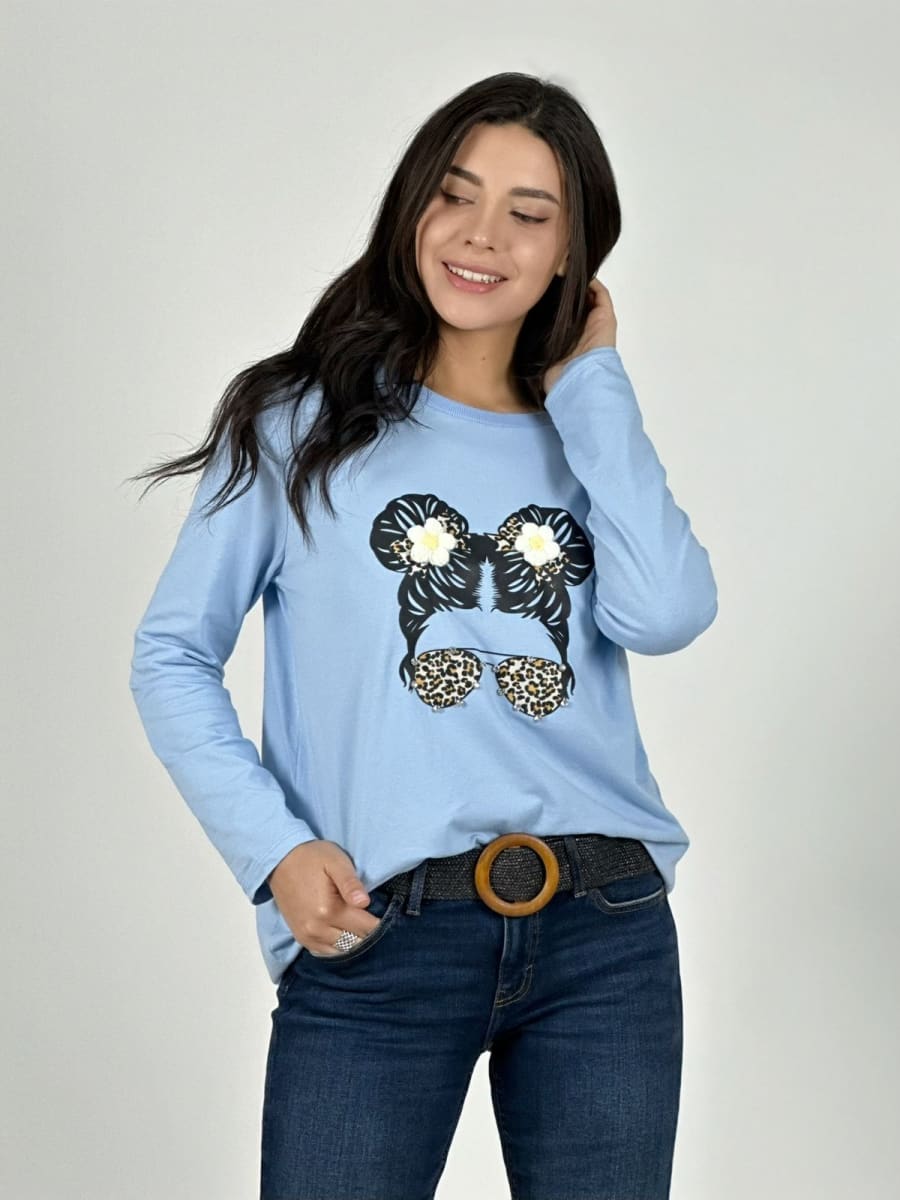 Polera Italiana Mujer Lentes Print con Moños A1-222