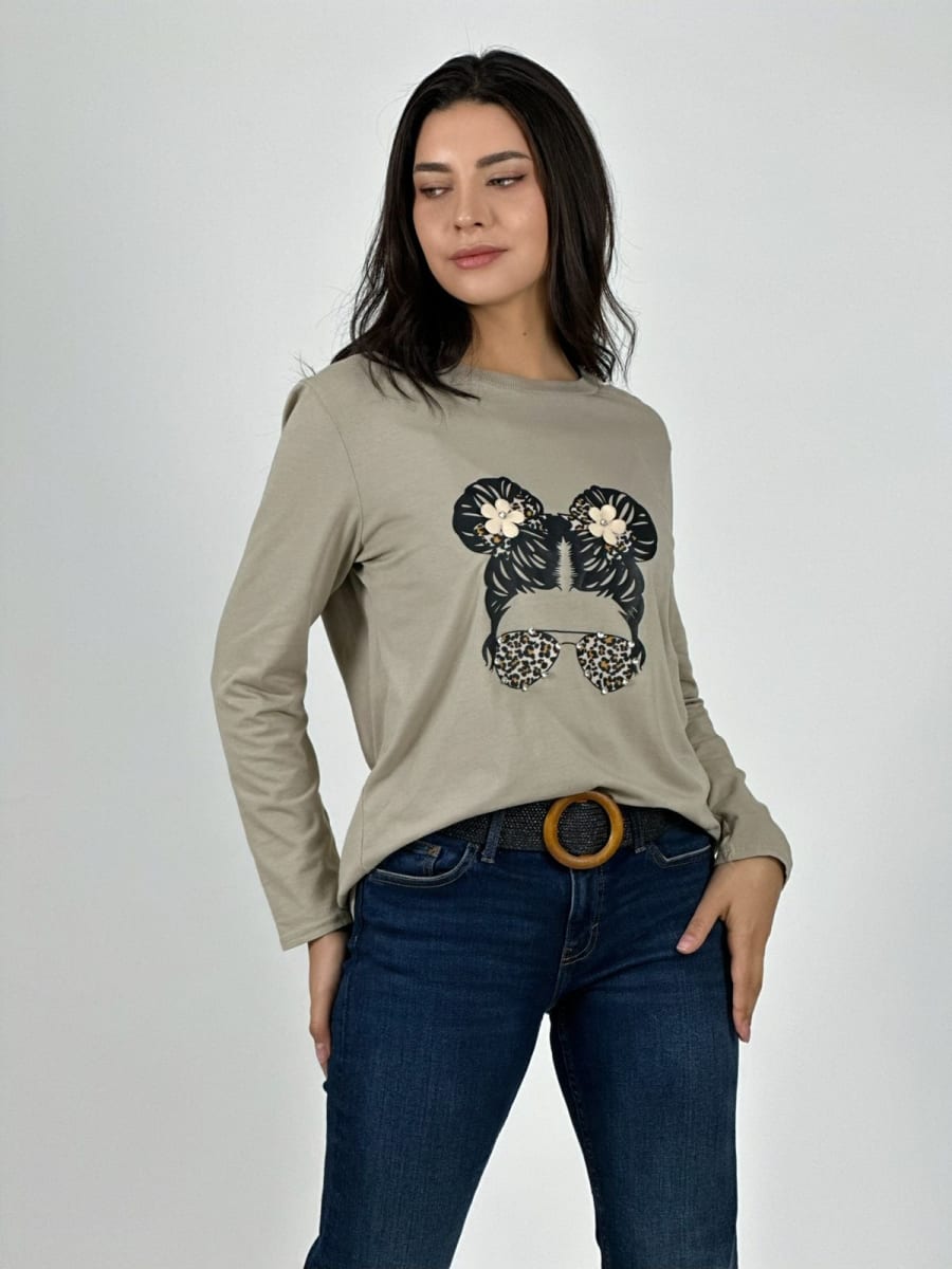 Polera Italiana Mujer Lentes Print con Moños A1-224