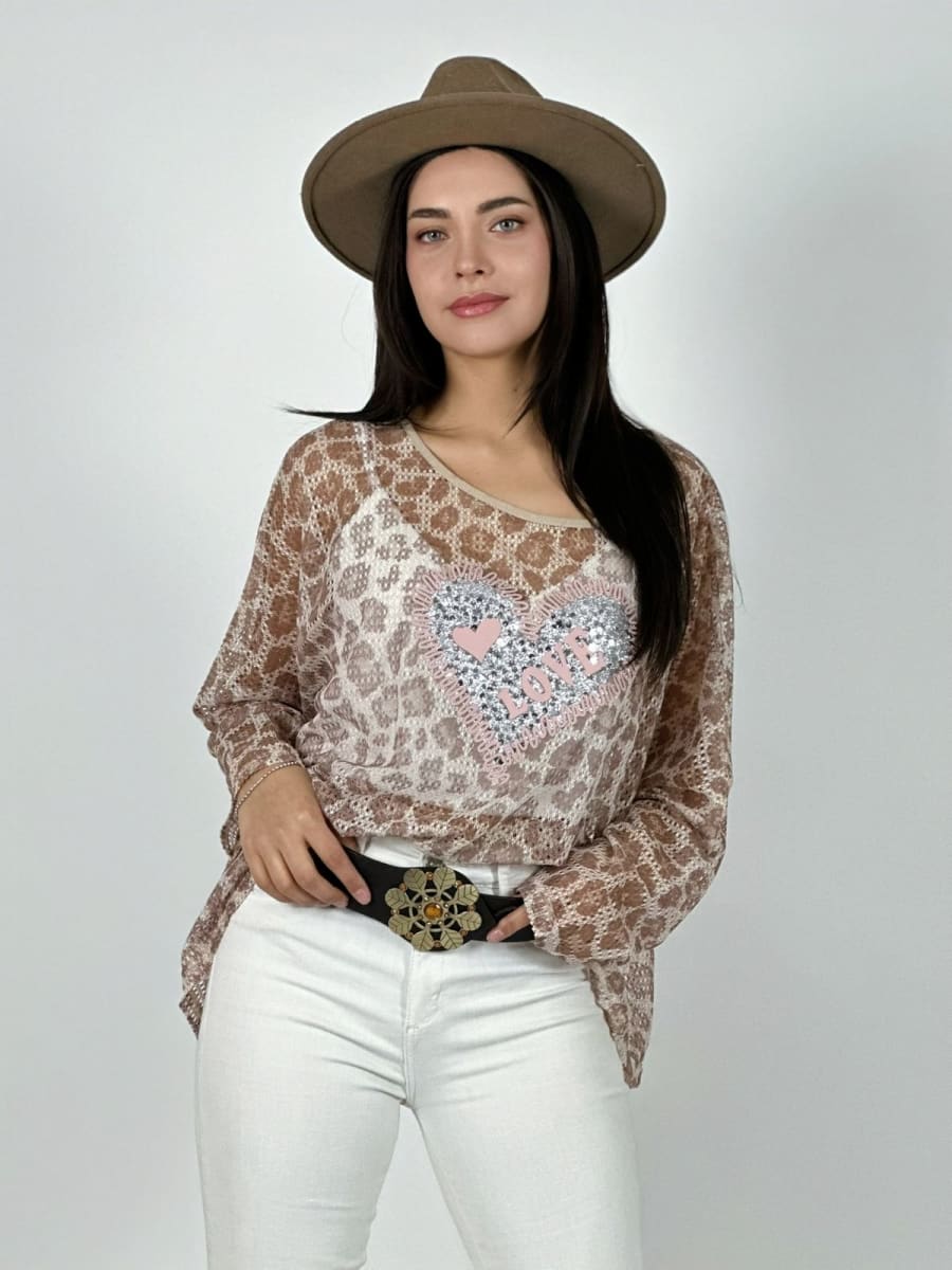 Polera Malla Print Corazon Brillante LOVE A1-357