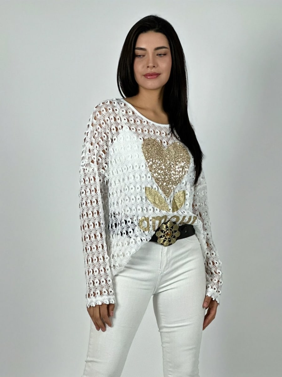 Polera de Hilo Corazon Brillante AMOUR A1-111