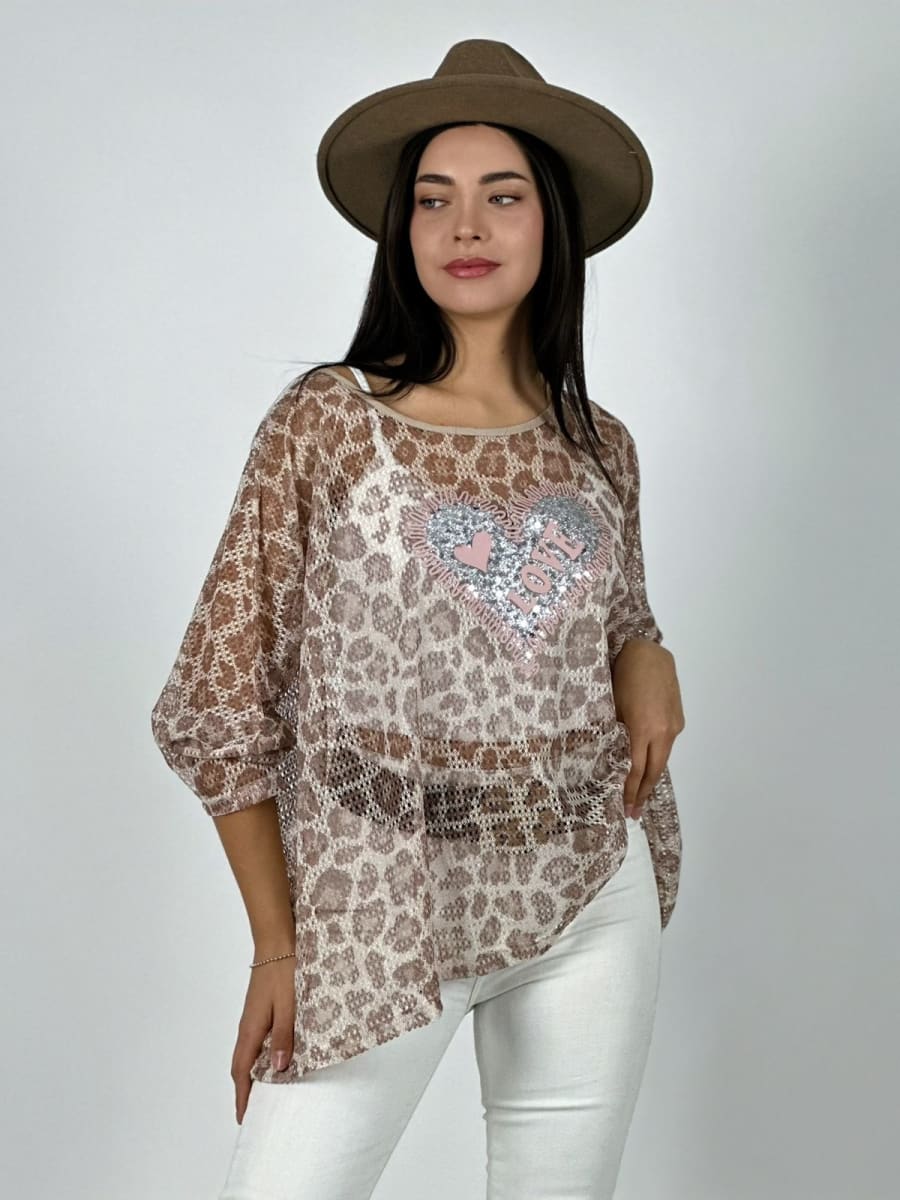 Polera Malla Print Corazon Brillante LOVE A1-358