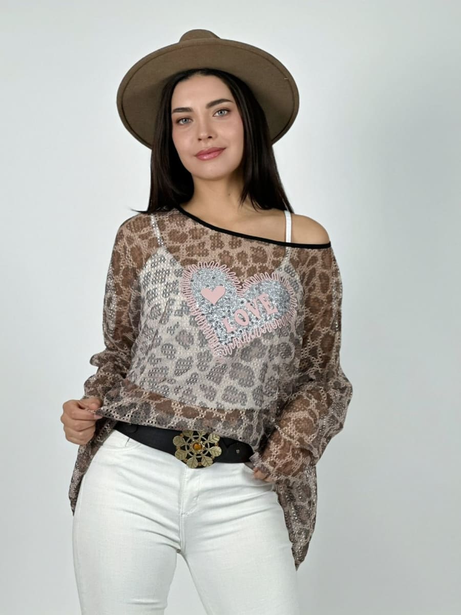 Polera Malla Print Corazon Brillante LOVE A1-354