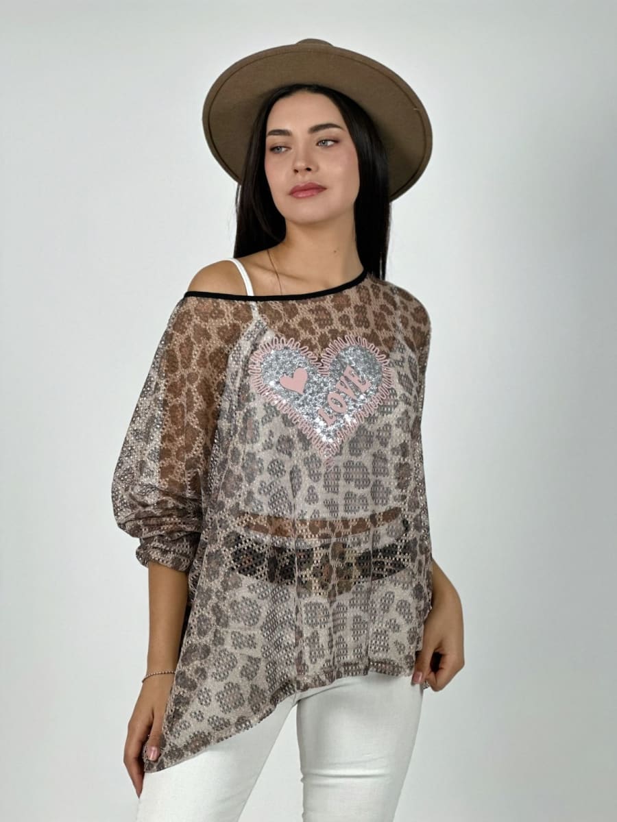 Polera Malla Print Corazon Brillante LOVE A1-355