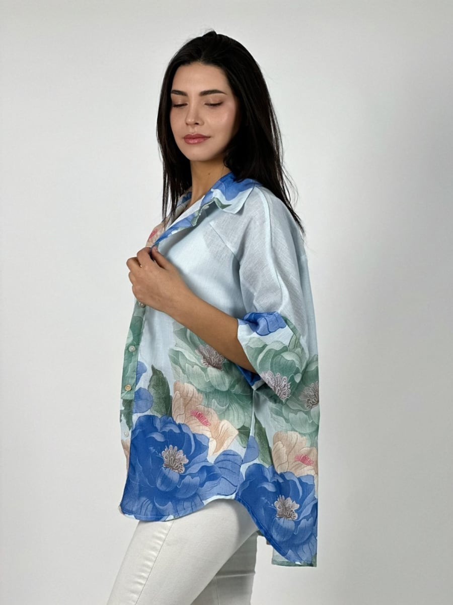 Blusa Lino Estampado de Flores A1-272