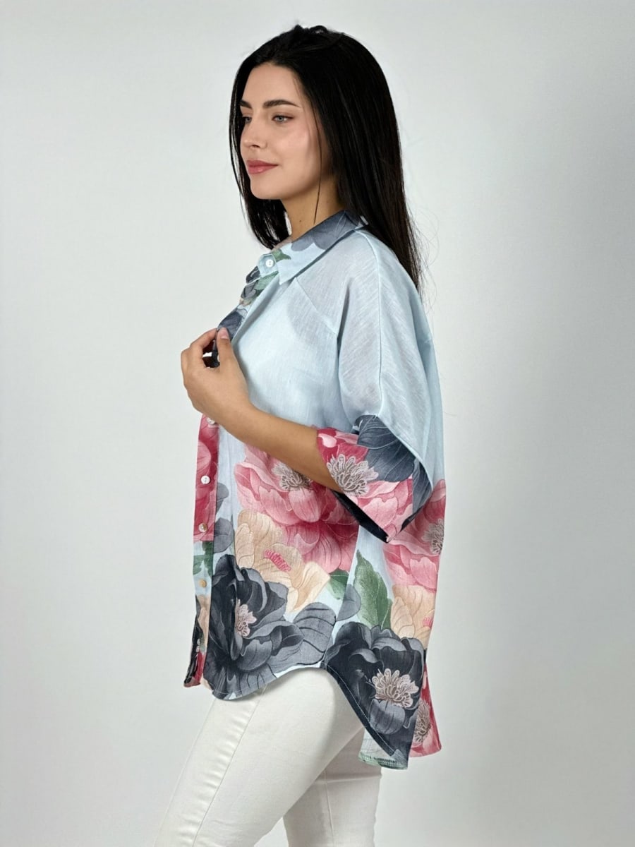 Blusa Lino Estampado de Flores A1-2711