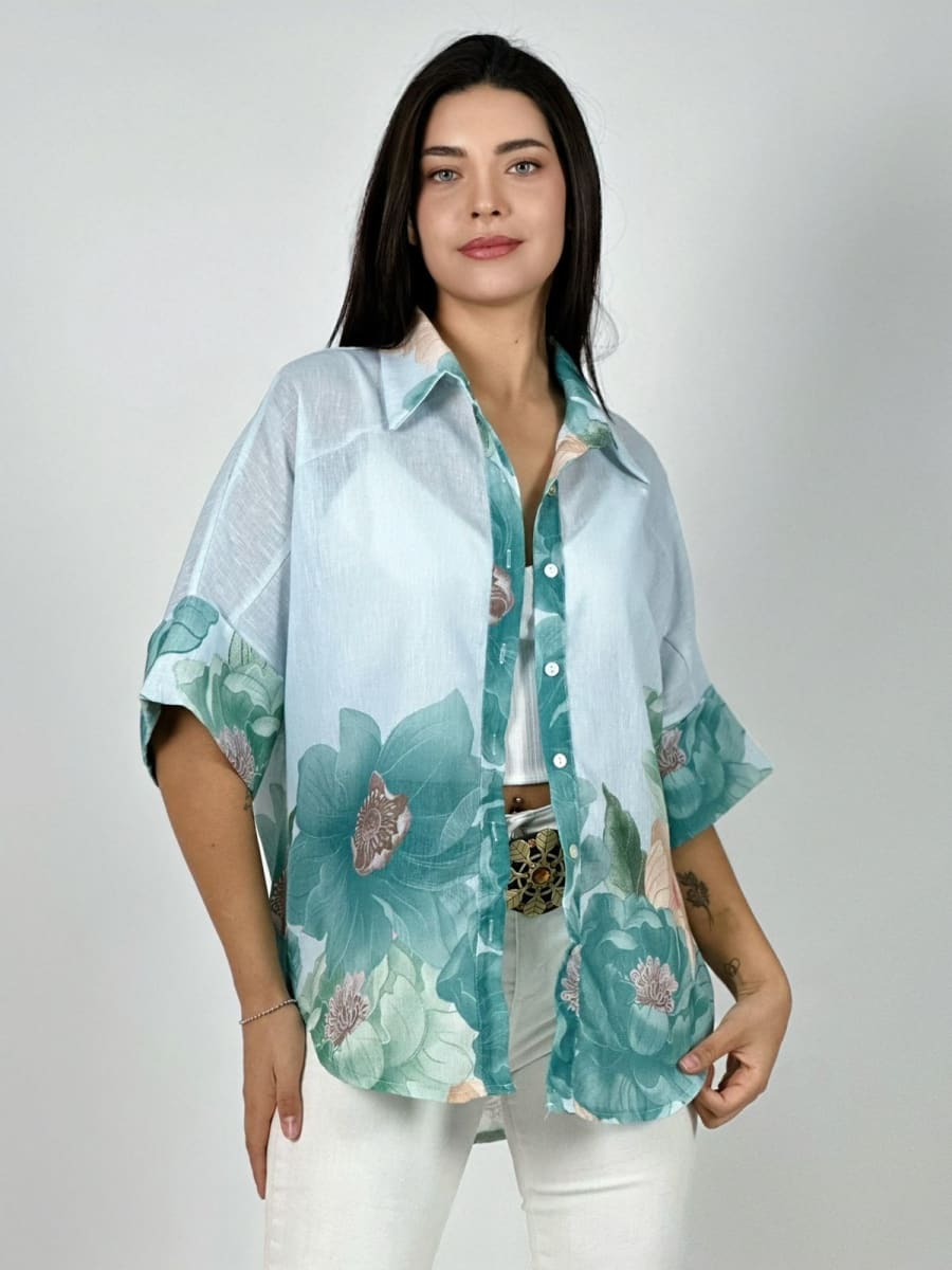 Blusa Lino Estampado de Flores A1-275
