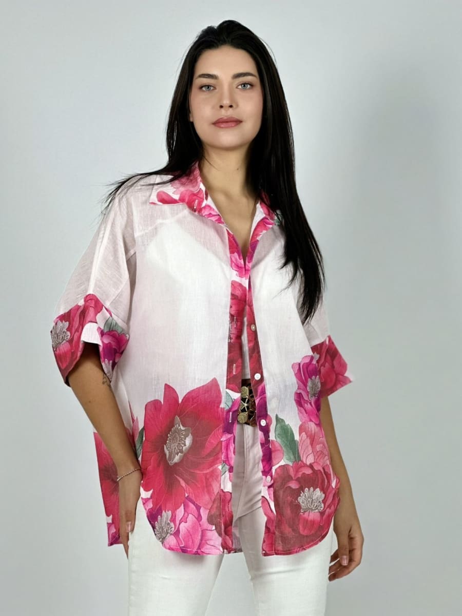 Blusa Lino Estampado de Flores A1-277