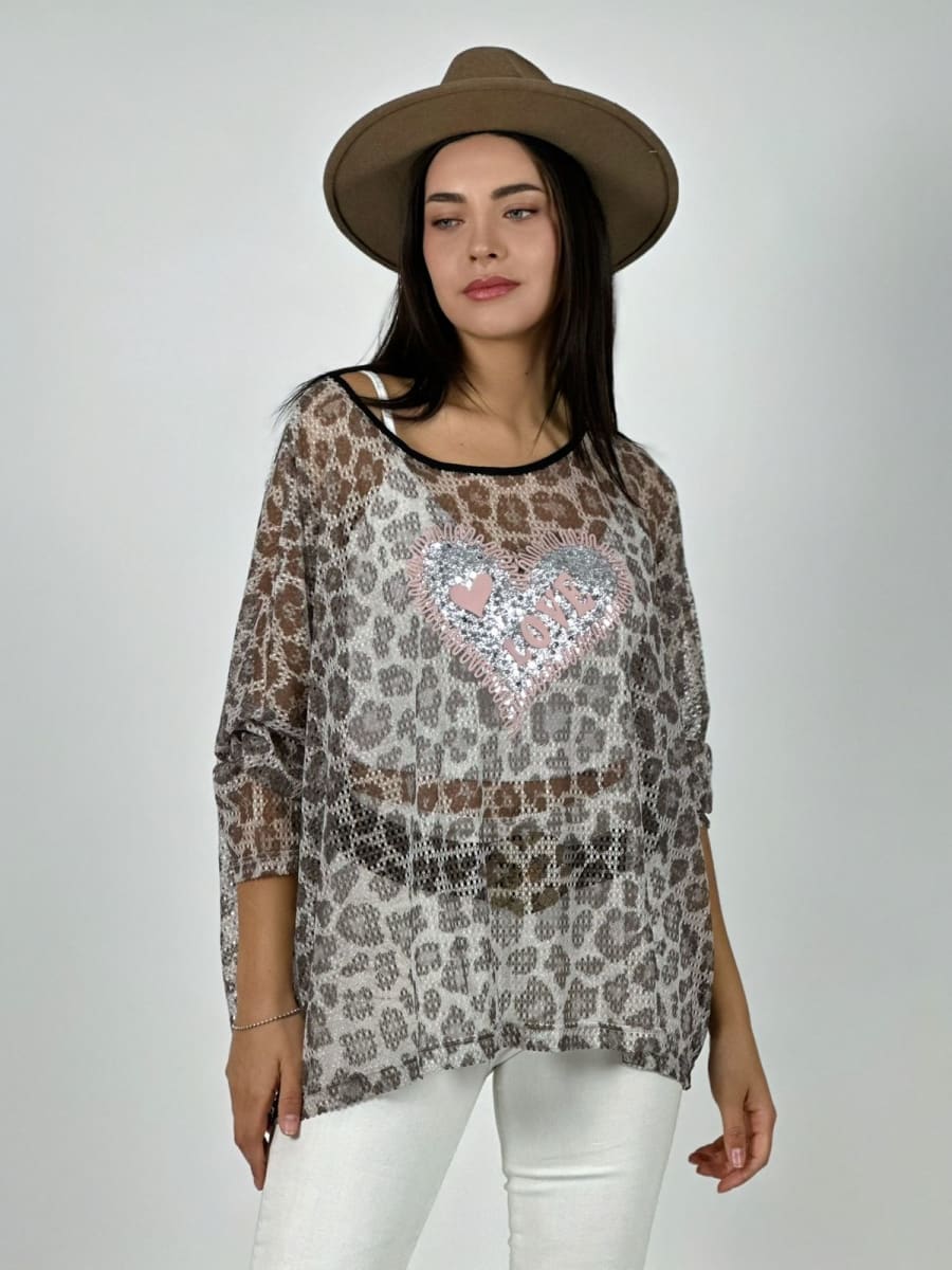 Polera Malla Print Corazon Brillante LOVE A1-352